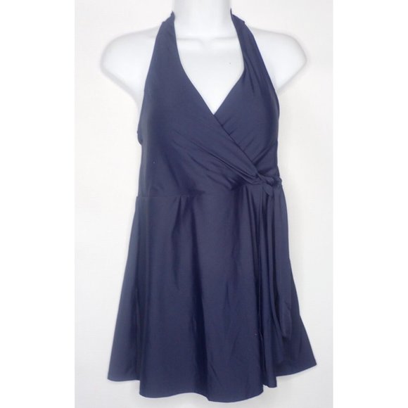 J CREW Wrap Halter Navy  Swim Dress 6 NEW Retail $128 Modest Bathing Suit - Picture 1 of 6
